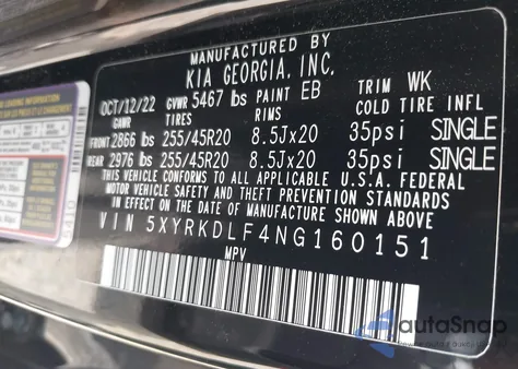 2022 Kia Sorento Sx from USA, damaged, VIN 5XYRKDLF4NG160151